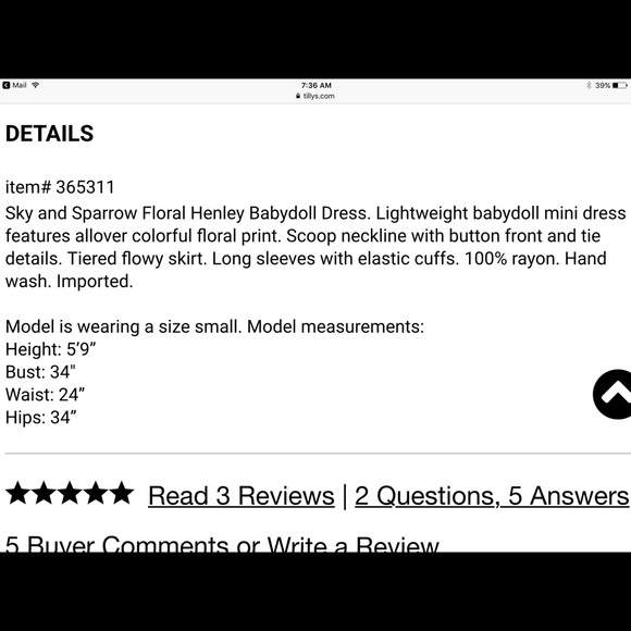 HP! NWT Sky and Sparrow Floral Henley Babydoll Dress - Picture 7 of 7